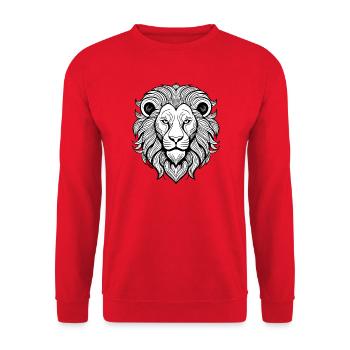 Majestätischer Löwenkopf im Schwarzweißdesign - Unisex Pullover - Rot - Vorne - Alina (178cm) & Michal (187cm)