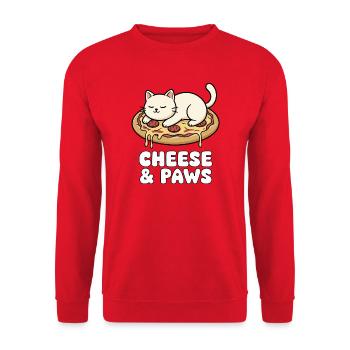 Cheese Paws Cat Pizza - Unisex Sweatshirt - red - Front - Alina (178cm) & Michal (187cm)