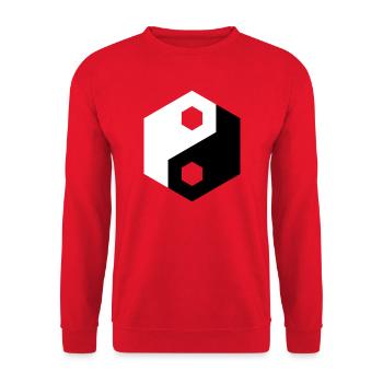 Hex-Ausschnitt Yin Yang - Unisex Pullover - Rot - Vorne - Alina (178cm) & Michal (187cm)