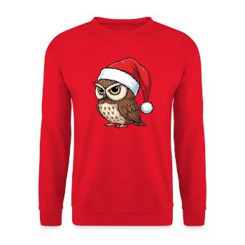 Grumpy owl with Christmas hat cartoon Christmas - Unisex Sweatshirt - red - Front - Alina (178cm) & Michal (187cm)