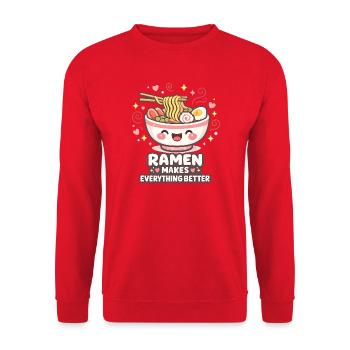 Kawaii Katze Ramen Nudeln Anime Katze - Unisex Pullover - Rot - Vorne - Alina (178cm) & Michal (187cm)