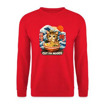 Japan Cat Ramen Noodle Retro Wave Motif - Unisex Sweatshirt - red - Front - Alina (178cm) & Michal (187cm)