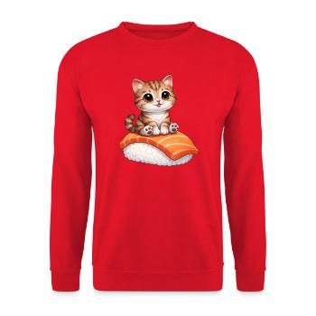 Chat mignon, sushi, nourriture japonaise, poisson - Sweat-shirt Unisexe - rouge - Devant - Alina (178cm) & Michal (187cm)