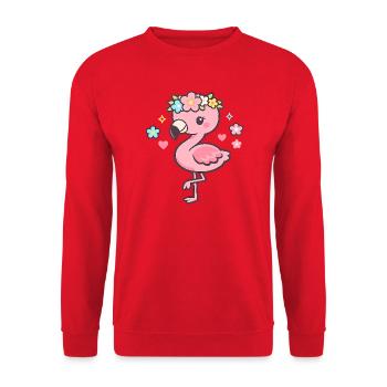 Kawaii flamingo with flower wreath - Unisex Sweatshirt - red - Front - Alina (178cm) & Michal (187cm)