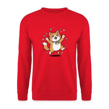 Happy Kitten with Confetti - Unisex Sweatshirt - red - Front - Alina (178cm) & Michal (187cm)