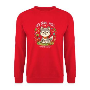 Der süße Wolf Waldentdecker - Unisex Pullover - Rot - Vorne - Alina (178cm) & Michal (187cm)