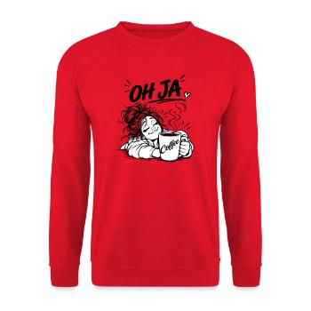 Kaffee Oh Ja Cartoon - Sweat-shirt Unisexe - rouge - Devant - Alina (178cm) & Michal (187cm)