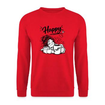 Kaffee macht mich glücklich - Unisex Pullover - Rot - Vorne - Alina (178cm) & Michal (187cm)