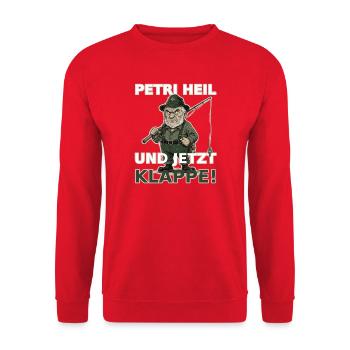 Grumpy Angler – Lustiges Fischer Vintage Shirt - Unisex Pullover - Rot - Vorne - Alina (178cm) & Michal (187cm)