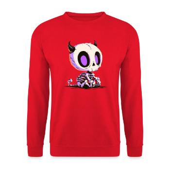 Cute Chibi Devil Skull - Unisex Pullover - Rot - Vorne - Alina (178cm) & Michal (187cm)