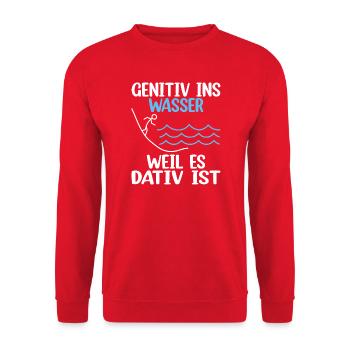 Genitiv Dativ Grammatik Deutsch Lustiger Spruch - Unisex Pullover - Rot - Vorne - Alina (178cm) & Michal (187cm)