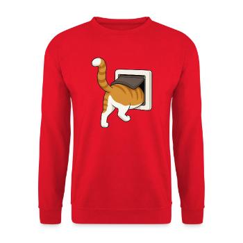 Freche Katze erkundet einen Briefkasten - Unisex Pullover - Rot - Vorne - Alina (178cm) & Michal (187cm)