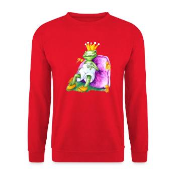 Froschkönig auf royalem Samtkissen - Unisex Pullover - Rot - Vorne - Alina (178cm) & Michal (187cm)