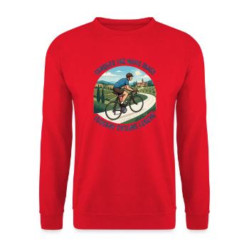 Conquer The White Roads Vintage-Radsportplakat - Unisex Pullover - Rot - Vorne - Alina (178cm) & Michal (187cm)