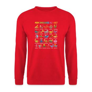 Dinosaurier Alphabet ABC Kinder Lernen Dino Motiv - Unisex Pullover - Rot - Vorne - Alina (178cm) & Michal (187cm)