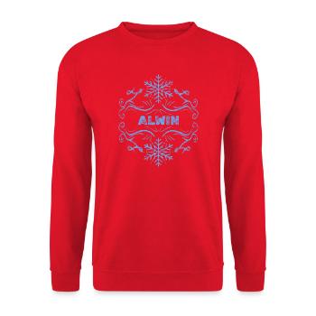 Geschenk für Alwin - Unisex Pullover - Rot - Vorne - Alina (178cm) & Michal (187cm)