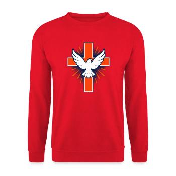 Taube über Kreuz Strahlenlogo - Unisex Pullover - Rot - Vorne - Alina (178cm) & Michal (187cm)