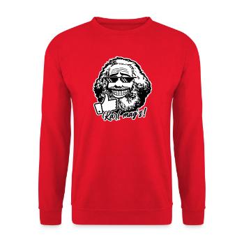 Karl Marx mag's (zweifarbig) - Unisex Pullover - Rot - Vorne - Alina (178cm) & Michal (187cm)