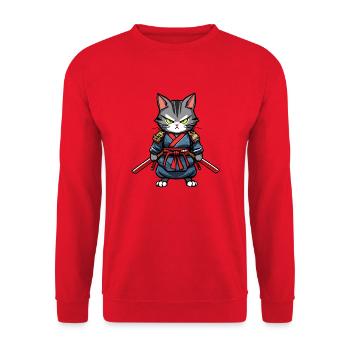 Samurai-Katze #19 - Unisex Pullover - Rot - Vorne - Alina (178cm) & Michal (187cm)