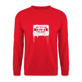 90er R&B Love – Herz am Beat - Unisex Pullover - Rot - Vorne - Alina (178cm) & Michal (187cm)