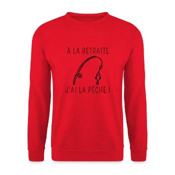 A la retraite j'ai la pêche - Sweat-shirt Unisexe - rouge - Devant - Alina (178cm) & Michal (187cm)