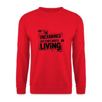 Das ungeprüfte Leben ist nicht lebenswert - Sokrates - Unisex Pullover - Rot - Vorne - Alina (178cm) & Michal (187cm)