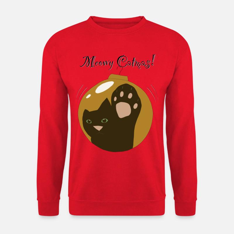Meowy Catmas Goldkugel, schwarze Katze - Unisex Pullover - Rot
