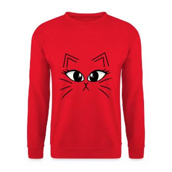 Kätzchen Katzengesicht Katze Katzen Miau - Unisex Pullover - Rot - Vorne - Alina (178cm) & Michal (187cm)