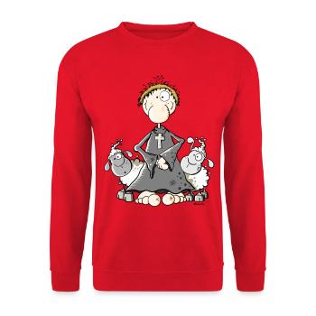 Pfarrer mit Schafen - Unisex Pullover - Rot - Vorne - Alina (178cm) & Michal (187cm)
