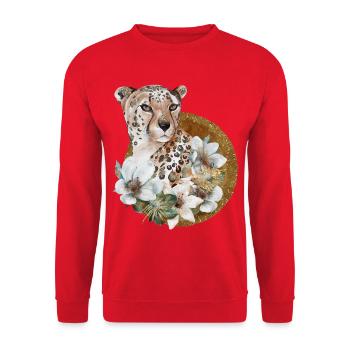 Léopard avec or et fleurs - Sweat-shirt Unisexe - rouge - Devant - Alina (178cm) & Michal (187cm)