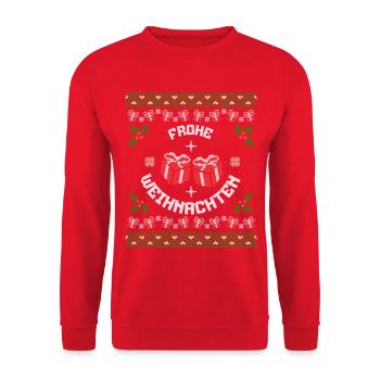 Joyeux Noël Cadeaux Motif Chemise Laide - Sweat-shirt Unisexe - rouge - Devant - Alina (178cm) & Michal (187cm)
