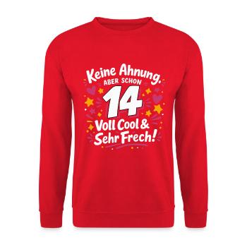 14 years old – Really cool & very cheeky | Girls Shirt - Unisex Sweatshirt - red - Front - Alina (178cm) & Michal (187cm)