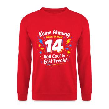 Un t-shirt d’anniversaire cool pour les garçons pour les 14 ans - Sweat-shirt Unisexe - rouge - Devant - Alina (178cm) & Michal (187cm)