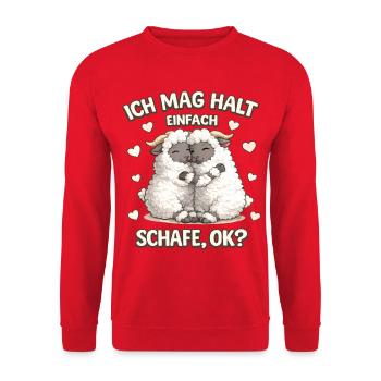 Ich Mag Halt Einfach Walliser Schwarznasenschaf - Unisex Pullover - Rot - Vorne - Alina (178cm) & Michal (187cm)
