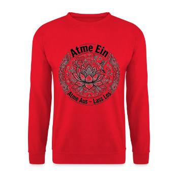 Atme Ein Atme Aus Lass Los - Lotus Kolibri Mandala - Unisex Pullover - Rot - Vorne - Alina (178cm) & Michal (187cm)