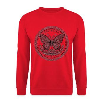 Atme Mut Ein Atme Angst Aus -Mandala Schmetterling - Unisex Sweatshirt - red - Front - Alina (178cm) & Michal (187cm)