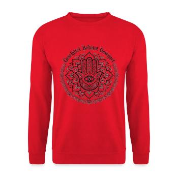 Geschützt Behütet Gesegnet - Boho Yoga Design  - Unisex Pullover - Rot - Vorne - Alina (178cm) & Michal (187cm)