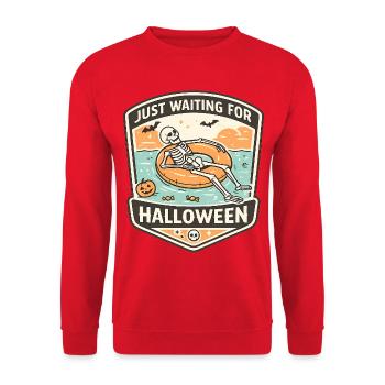Attendant l’anticipation du squelette d’Halloween - Sweat-shirt Unisexe - rouge - Devant - Alina (178cm) & Michal (187cm)