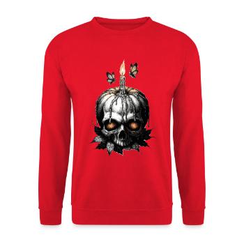 Kürbis Totenkopf - Unisex Pullover - Rot - Vorne - Alina (178cm) & Michal (187cm)