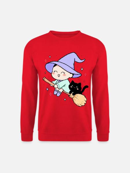 Kleine Hexe mit Katze - Unisex Pullover - Rot