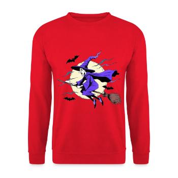 Hexe auf Besen - Unisex Pullover - Rot - Vorne - Alina (178cm) & Michal (187cm)