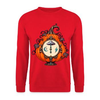 Ornamentkürbis Mit Himmelsuhr - Unisex Pullover - Rot - Vorne - Alina (178cm) & Michal (187cm)
