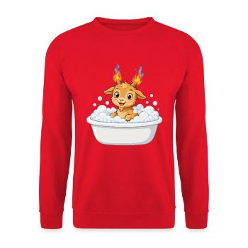 Cute Bathtub Fire Goat Shirt Badewanne Feuer Ziege - Unisex Pullover - Rot - Vorne - Alina (178cm) & Michal (187cm)