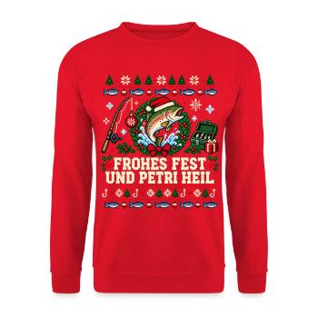 Frohes Fest und Petri Heil - Unisex Pullover - Rot - Vorne - Alina (178cm) & Michal (187cm)