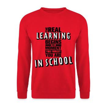 Richtiges Lernen - Schriftzug - Unisex Pullover - Rot - Vorne - Alina (178cm) & Michal (187cm)