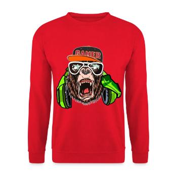 Gorilla Gamer; Zocker/Zockerin Geburtstags T-Shirt - Unisex Pullover - Rot - Vorne - Alina (178cm) & Michal (187cm)