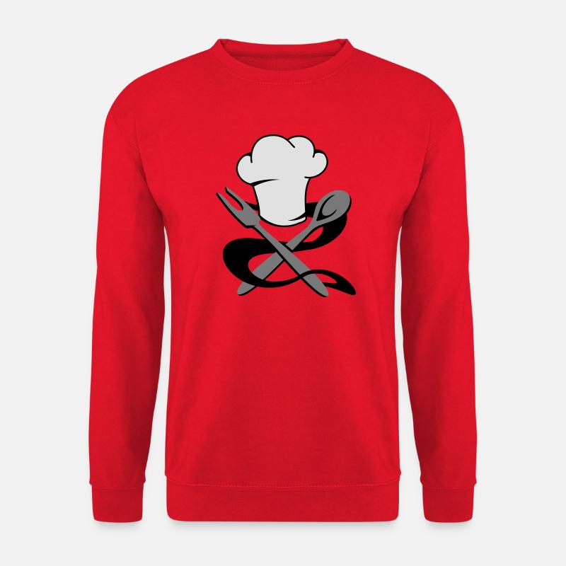 Eine Kochmütze mit Kochlöffel und Bratengabel - Unisex Pullover - Rot