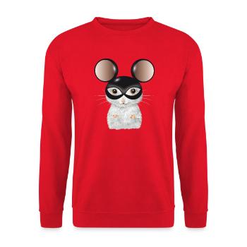 niedliche weiße Maus mit Maus Ohren Maske - Unisex Pullover - Rot - Vorne - Alina (178cm) & Michal (187cm)