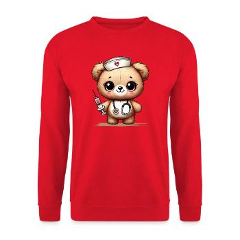 Bezauberndes Kuscheltier als Krankenschwester - Unisex Pullover - Rot - Vorne - Alina (178cm) & Michal (187cm)