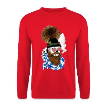 Bayern-Skull mit Hut, Brille und Bart - Unisex Pullover - Rot - Vorne - Alina (178cm) & Michal (187cm)